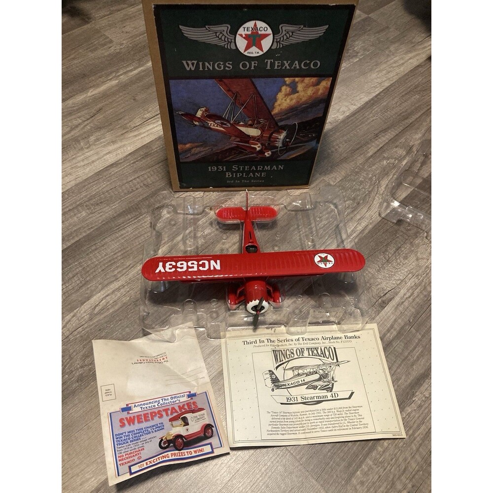 Ertl Wings of Texaco 1931 Stearman Biplane Diecast Bank 3rd in Series 1995